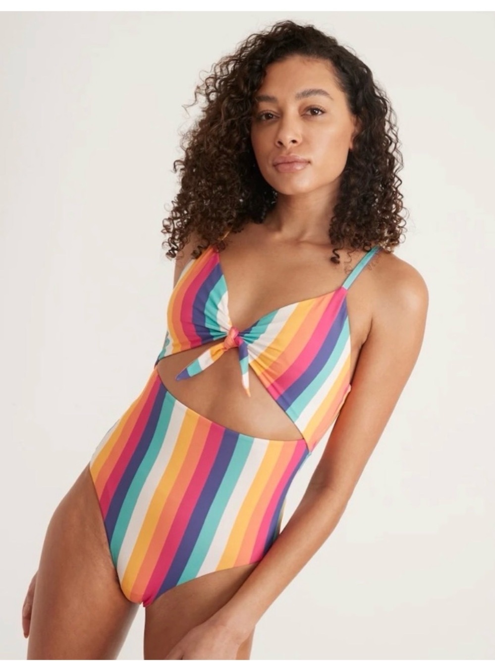 Marine Layer Multicolor Rainbow Stripe Havana One-Piece Swimsuit with Front Knot